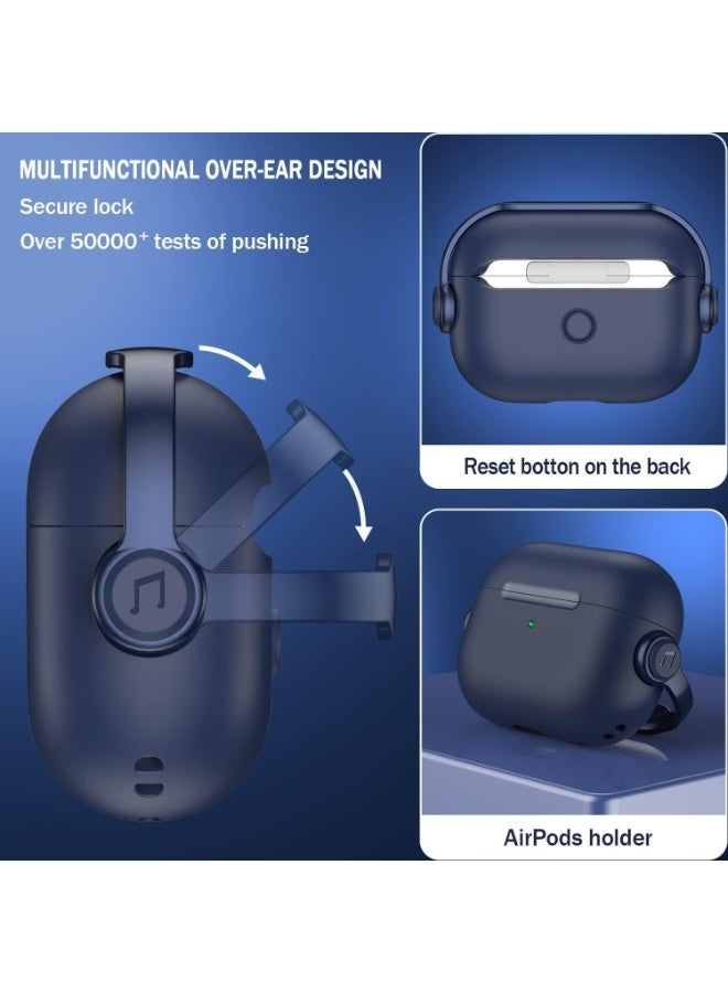 جراب AirPods Pro 3، غطاء قفل أمان لسماعات Apple AirPods Pro 3 2025 مع حامل للهاتف وسلسلة مفاتيح، جراب واقٍ مقاوم للصدمات والخدوش للرجال والنساء - (أزرق) - Image 3